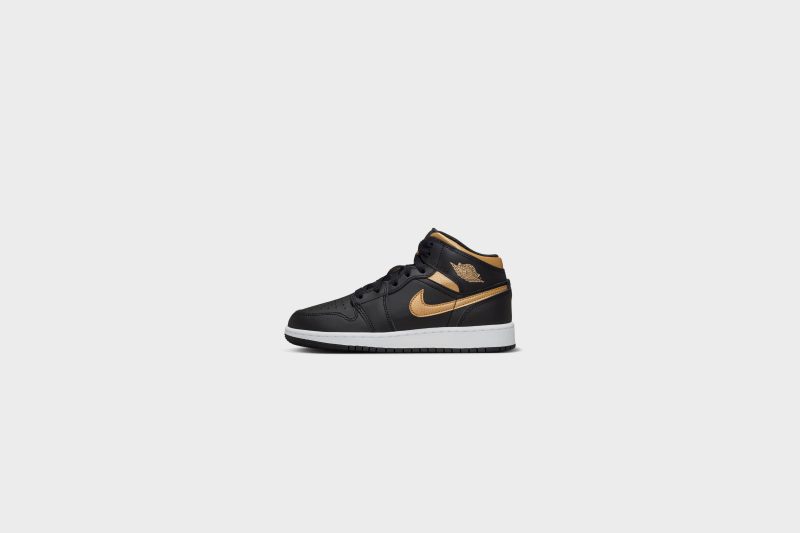 AirJordan1Mid GS Black MetallicGold White DQ8423 0711