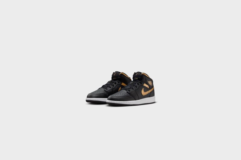 AirJordan1Mid GS Black MetallicGold White DQ8423 0712