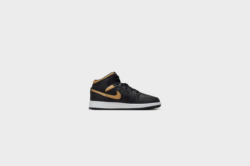 AirJordan1Mid GS Black MetallicGold White DQ8423 0713