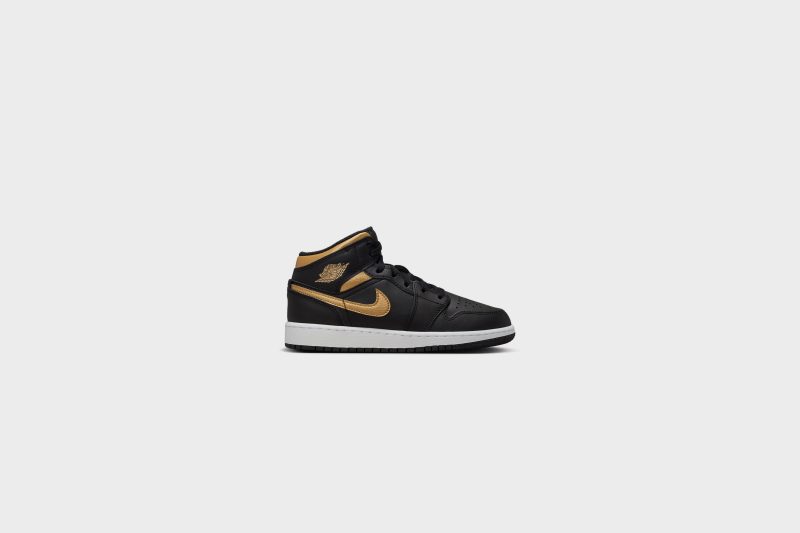 AirJordan1Mid GS Black MetallicGold White DQ8423 0714