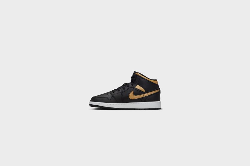 AirJordan1Mid GS Black MetallicGold White DQ8423 0715